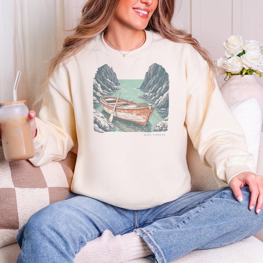 Mare Tirreno Rowboat Resting in the Cove Sweatshirt
